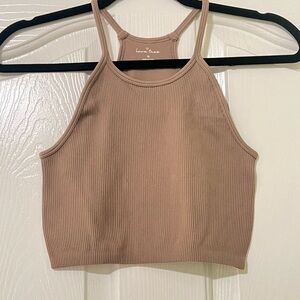 Love Tree Women's Tan Ribbed Crop Top